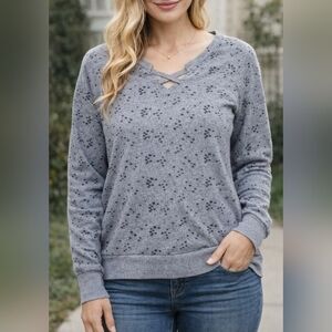 Vintage Havana Gray Star Patterned Sweater Long Sleeve Size Medium